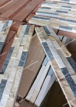 Đá ghép vàng đen ốp tường 10x50 - Quang Minh Stone 4