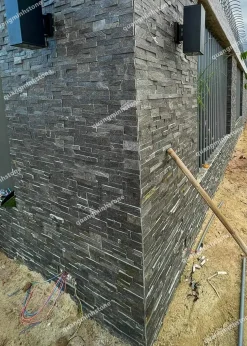 Đá ghép xanh đen 10x50 ốp tường - quang minh stone 4