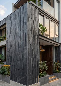 Đá ghép đen Ấn ốp tường kiểu dọc 10x50