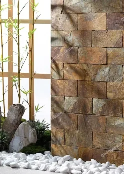 Đá chẻ vàng nâu ốp tường 10x20