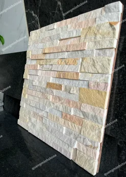 Đá ghép vàng kem ốp tường 10x50 - Quang Minh Stone 2