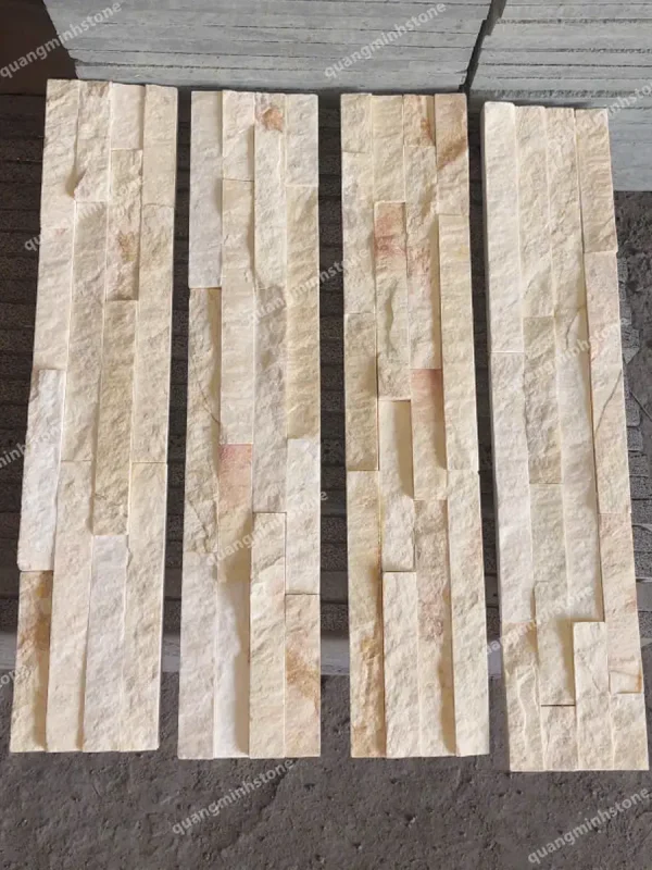 Đá ghép vàng kem ốp tường 10x50 - Quang Minh Stone 4