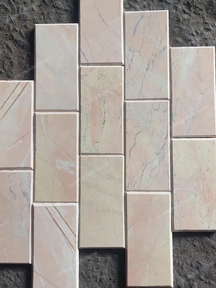 Đá mài bóng hồng ốp tường 10x20 - Quang Minh Stone 4