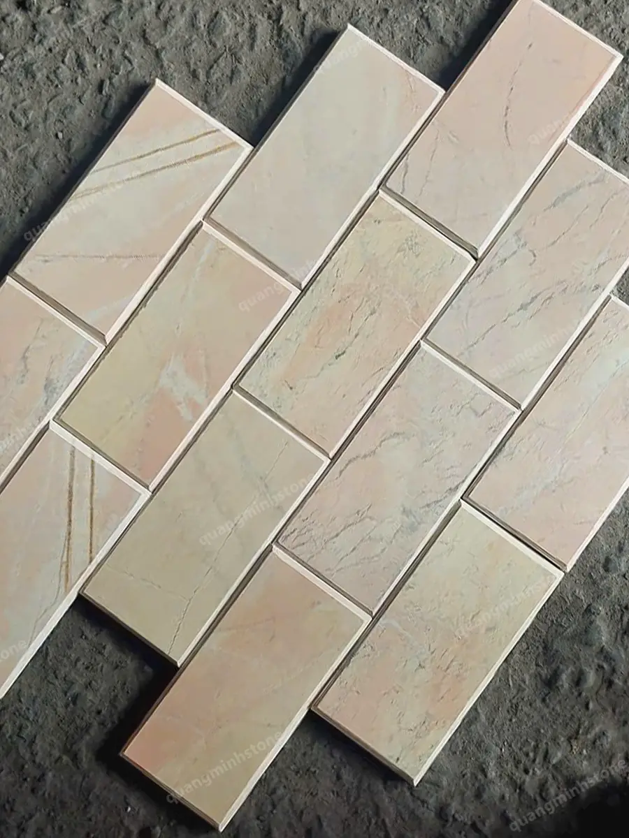 Đá mài bóng hồng ốp tường 10x20 - Quang Minh Stone 5