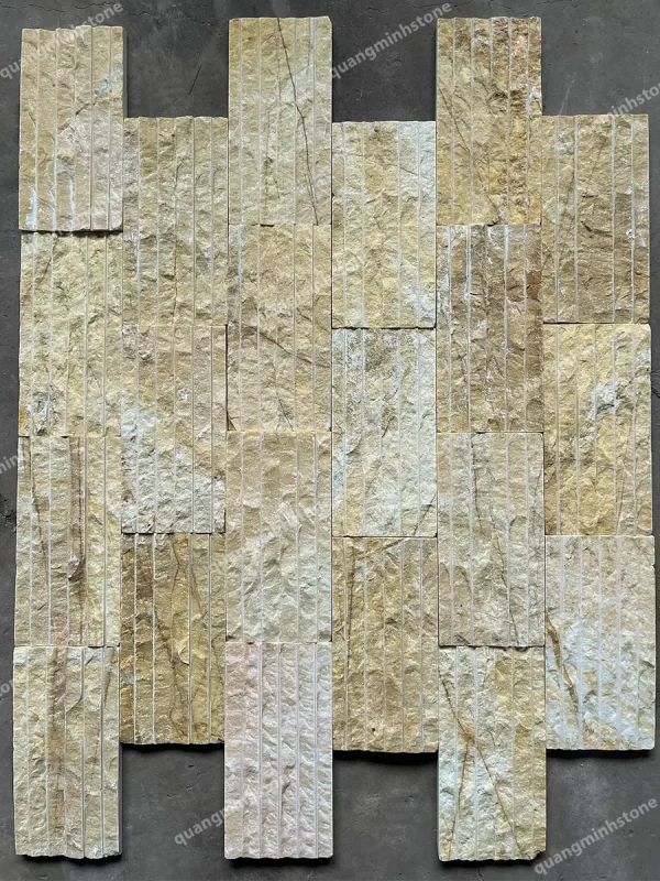 Đá vàng xẻ rãnh 10x20 ốp tường - quang minh stone 4