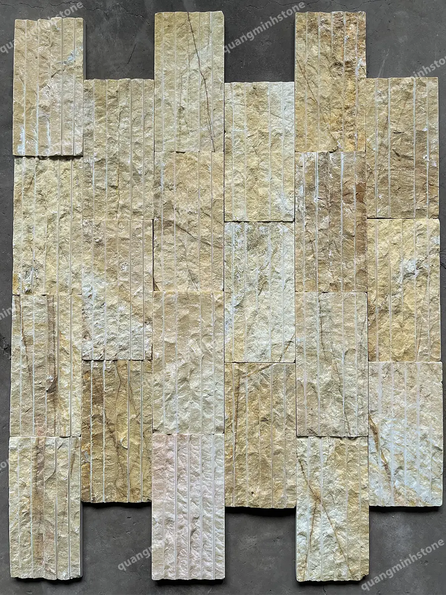 Đá vàng xẻ rãnh 10x20 ốp tường - quang minh stone 4