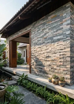 Đá chẻ vân gỗ Ốp Tường 5x30cm - Quang Minh Stone 4