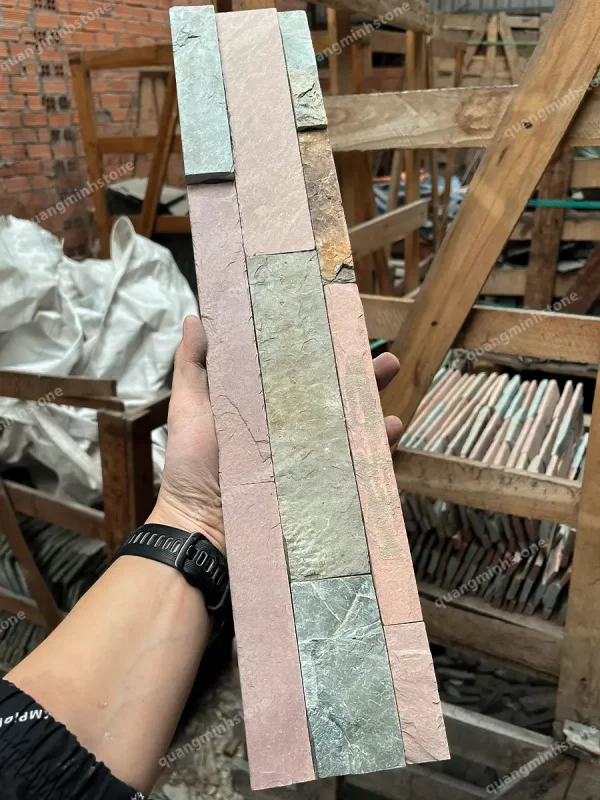 Đá ghép xanh hồng 10x50 Ốp Tường - quang minh stone 2